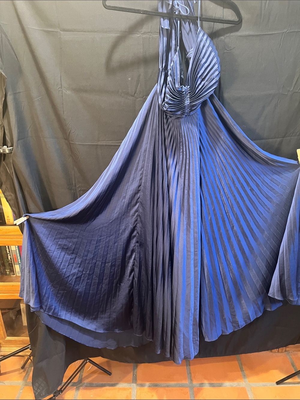 A.L.C. Navy Pleated Halter Dress